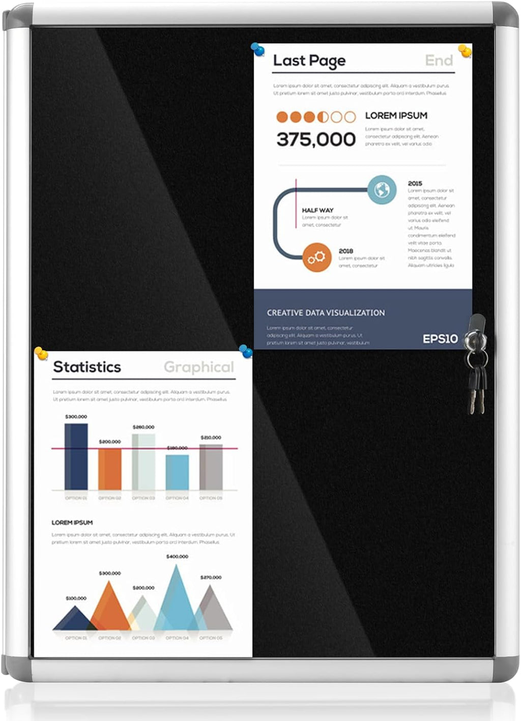 Enclosed Bulletin Board Lockable Display Case Message Board with Locking Door for Indoor, Black Felt, Silver Aluminum Frame, 26x20inch(4XA4)