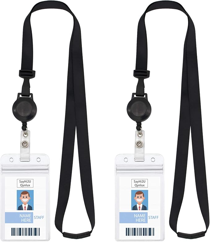 Retractable Safety Breakaway Lanyard on ID Holder, Dual Independent Waterproof Zip Card Holder, Safety Fastener and Adjustable Carabiner (Only Lanyard(2Pcs))