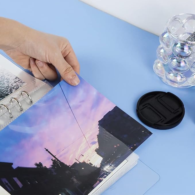 White Clear PVC Kpop Photocard Binder Loose Leaf 6-Ring Wide A5 Photocards Holder with 8 Inch 50 Pockets Photo Pages Transparent Card Sleeve Protectors Page for Photos Cards Album Folder Organizers