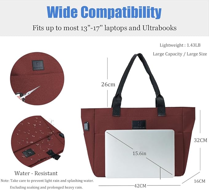 Tote Bag for Women Large Work Bags Laptop 15.6-17 Inch Handbag Purse Book Bag with Zipper for Nurse Teacher School, Red