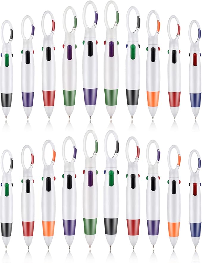 Retractable Shuttle Pens, 20 Count 4-in-1 Multicolor Retractable Ballpoint Pens 1.0mm with Carabiner Clip Ballpoint Gift Pens for Office School Supplies Students Adults Kids Nurses