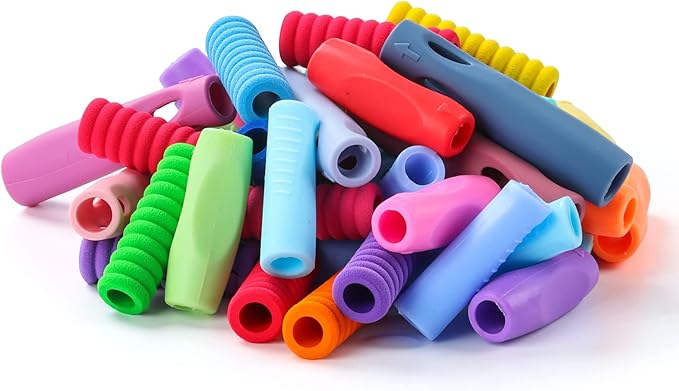 Silicone Pencil Grips with 3 Concaves 8 Pcs and Baseball-Bat 8 Pcs for Kids and Adults Handwriting, 2 Packs