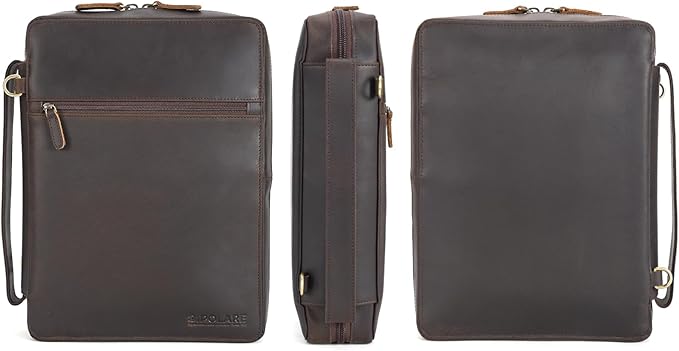Polare Full Grain Cowhide Leather Bible Cover Church Bag Bible Protective Book Holder Carrying Case Folder Organizer Portfolio (Dark Brown with Shoulder Strap)