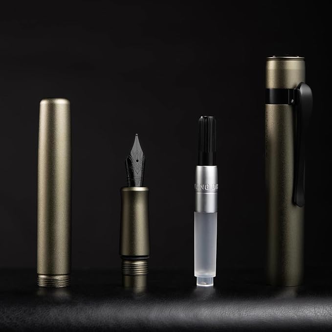 Hongdian M2 Black Forest Mini Fountain Pen, Medium Soft Nib & Sleek Shape Aluminium Short Pocket Travel Pen (Space Gray)