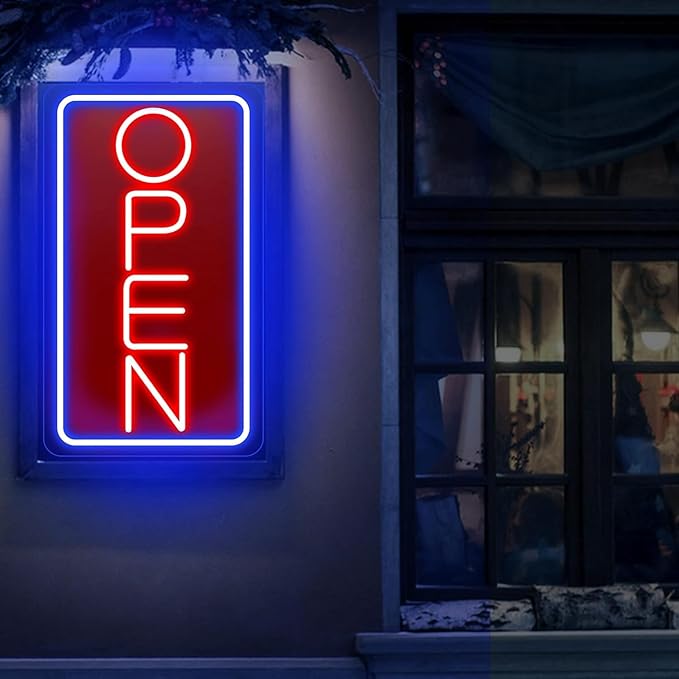 Open Signs for Business Ultra Bright LED Neon Open Signs for Business Storefront Window Glass Door Shop Store Florists Bar Salon Pubs with ON/OFF Switch (Blue/Red -Vertical, 32 Inch)