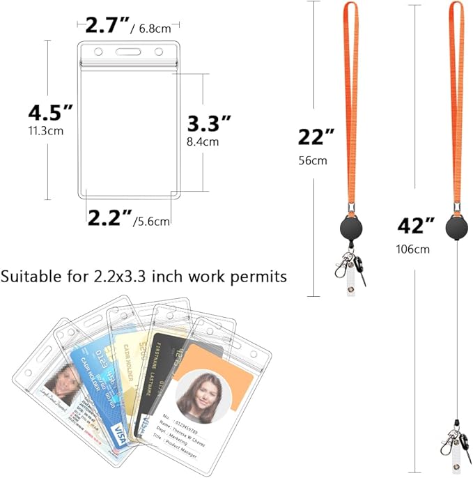 6 Pack Retractable Badge Lanyards and ID Badge Holder, Strap Lanyard with Swivel Metal Clasp for Badge Holders, Keychains, Offices, Staff, Students, Employees, Orange