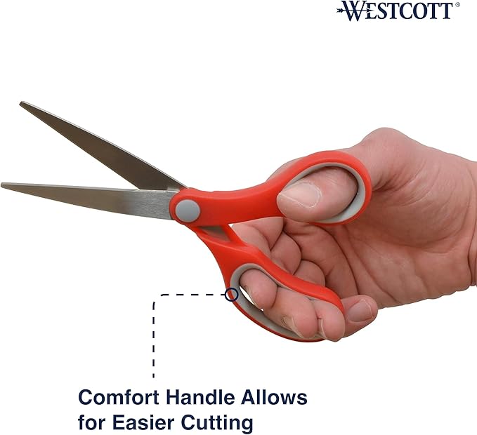 Westcott 55846 7-Inch School Scissors, All-Purpose Heavy-Duty Scissors for Crafting, School and Work, Red/Gray, 2 Pack