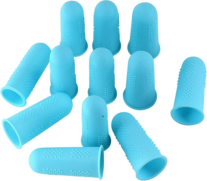 Finger Protectors [Flex Series - 12-Pack] Silicone Non-Stick Finger Covers [Turquoise - Small (6) / Medium (6)] for Hot Glue/Sewing/Wax/Rosin/Resin/Honey/Adhesives/Scrapbooking