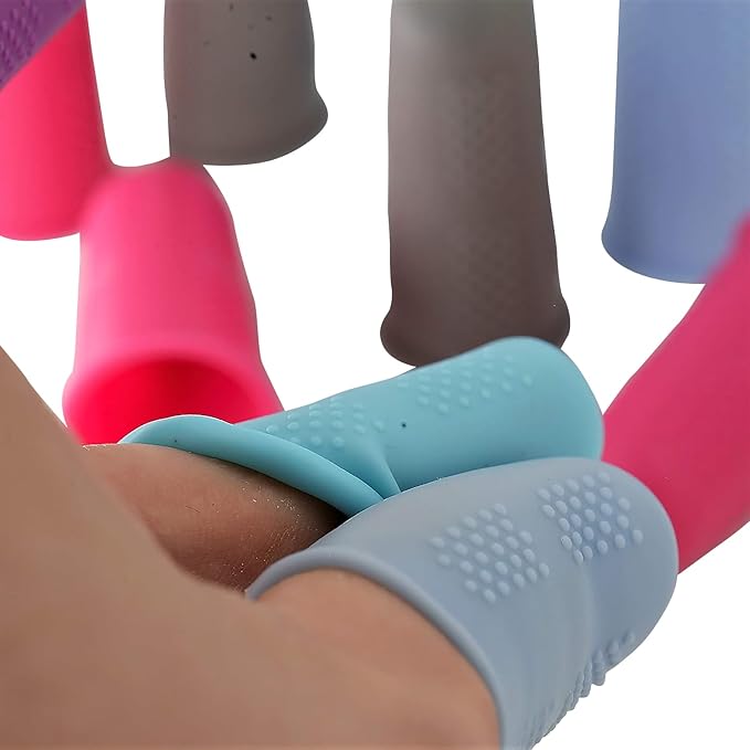 Finger Protectors [Flex Series - 18-Pack] Silicone Non-Stick Finger Covers [All in Size Medium - 3 of Each Color in 6 Colors] for Hot Glue | Sewing | Wax | Rosin | Resin | Honey | Adhesives