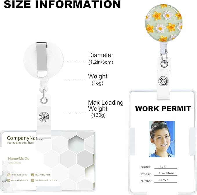 Flower Badge Reels Holder Retractable with ID Clip for Nurse Name Tag Card Nursing for Doctor Teacher Student Employee Office Medical Work 5