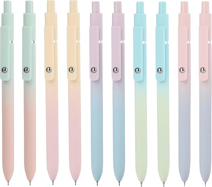 Ddaowanx Gel Pens, 10 Pcs 0.5mm Quick Dry Black Ink Pens Fine Point Smooth Writing Pens, Cute Office School Supplies Gifts for Women (10 Pcs Gradient-Black Ink)
