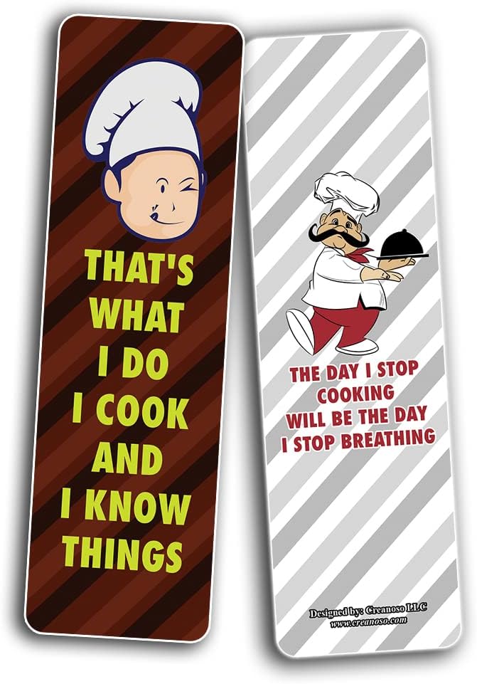 Creanoso Funny Cooking Bookmarks (2-Sets X 6 Cards) – Daily Inspirational Card Set – Interesting Book Page Clippers – Great Gifts for Adults and Professionals
