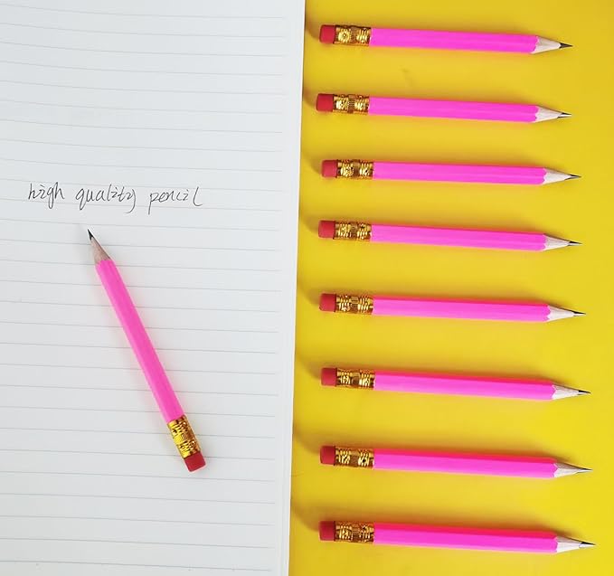 Adhere 25pcs Golf Pencils with Eraser Pre sharpened Hexagon half Wooden Pencils Graphite 2B for Golf Event Scoring,Classroom,Wedding,Company Meetings,Pew, Pocket (Rose Red)