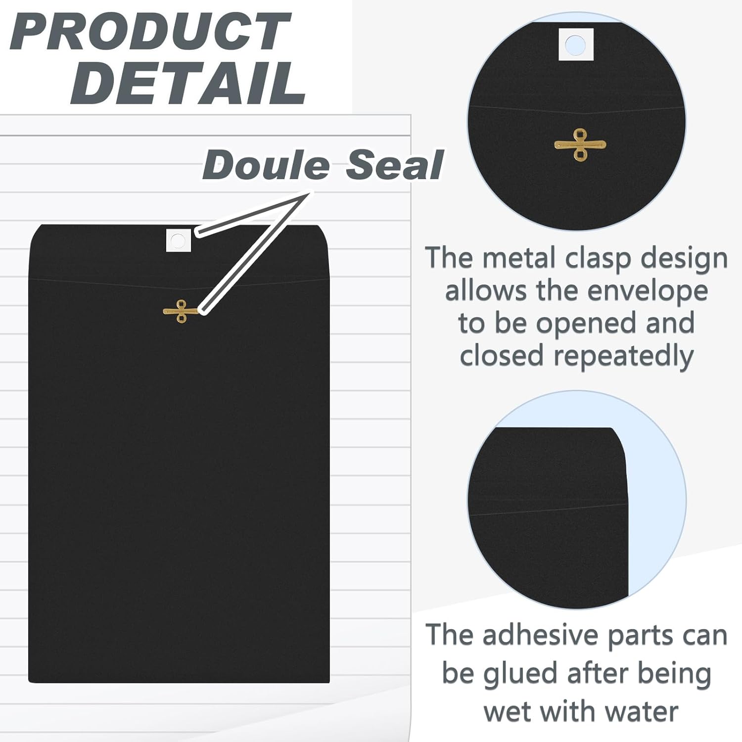 Geyee 100 Pcs Clasp Manilla Envelopes 9 x 12 Inch Gummed Colored Envelopes for Storing or Mailing for Home Office Business Supplies(Black)