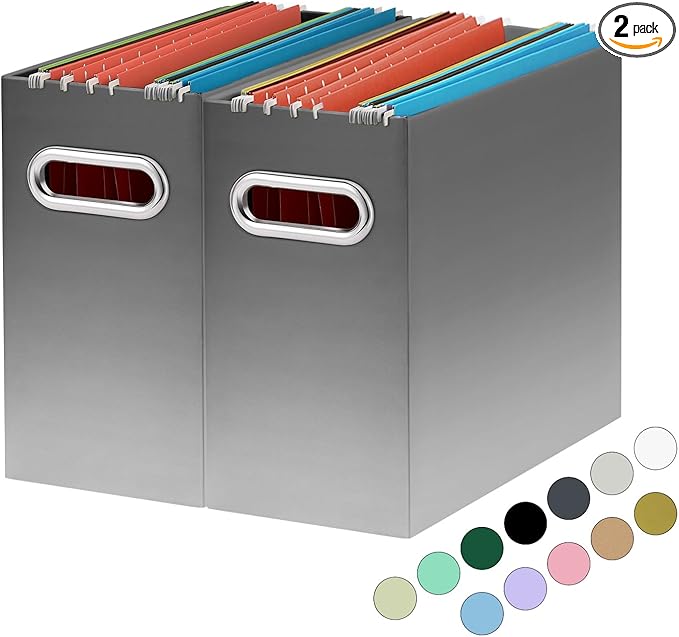 Oterri File Organizer, Small Storage Box, Cardboard File Folder Organizer, Collapsible File Box, Hanging File Organizer for Letter Size, Portable File Box, Only Box (Gradient Light gray,2 Packs)