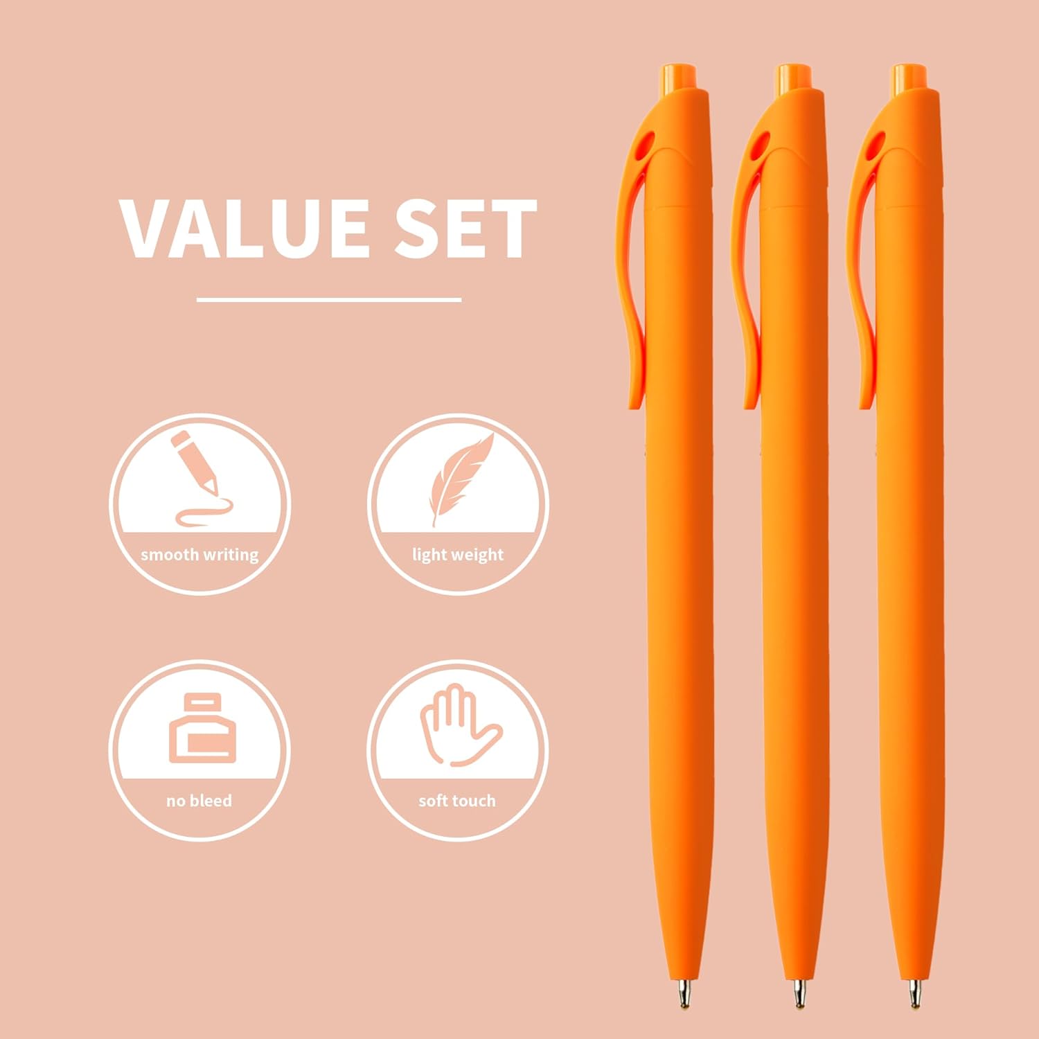 deegtran Pens Bulk, 50 Pack No Bleed Orange Click Pen, Wholesale Retractable Ballpoint Pens, Pens Medium Point, Smooth Ink Pen, 1.0MM Orange Ink