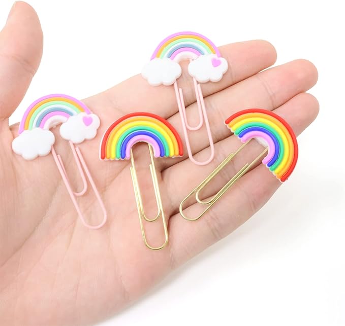 yueton 12PCS Rainbow Cloud Shaped Paper Clips Cute Small Paperclips PVC Metal Bookmark Clips File Note Clips Book Markers for Office, School, Home and Wedding Party Use