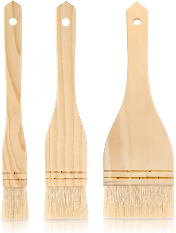 Patelai 3 Pieces Flat Hake Brushes Hake Artist Painting Brushes Set Sheep Hair Bristles for Watercolor, Wash, Ceramic and Pottery Painting(3 Pieces,9 x 1 Inches, 9 x 2 Inches, 9 x 3 Inches)