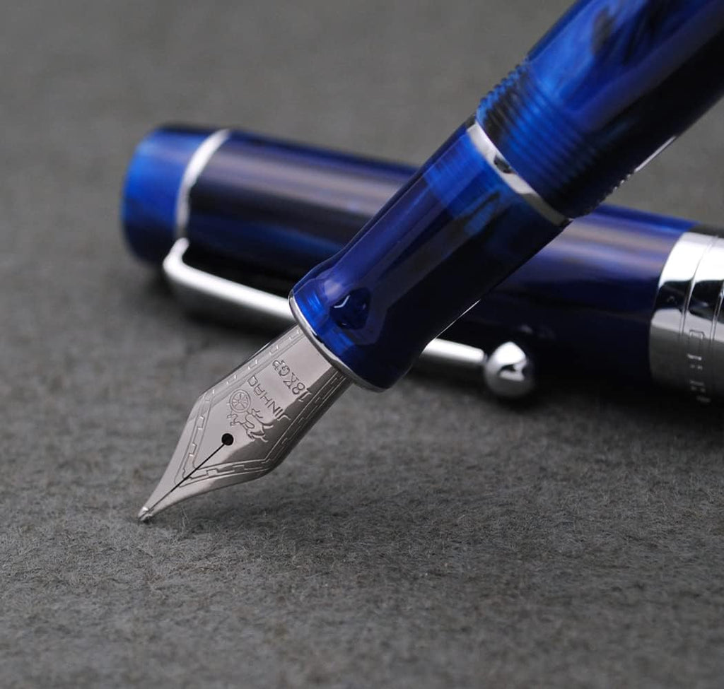 JINHAO 100 Fountain Pen with Ink Converter (Medium Nib 0.7mm, Galaxy Blue with Silver Clip)