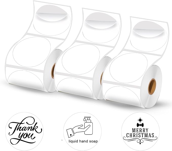 2 x 2 Round Thermal Labels for T50M/M110/M108/M220/M260 Label Makers, 2 inch Self-Adhesive Stickers for 4X6 Thermal Printer Labels, Small Business Barcode & Packaging, 420PCS/3 Rolls, White
