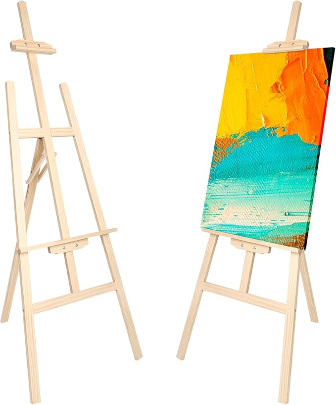 Nian Feng Wooden Easel for Painting, Large Floor Painting Stand for Adjnstable Height and Folding, 59-Inch, for Canvas Wedding Sign Poster, Art Easel for Adults and Teens (Natural)