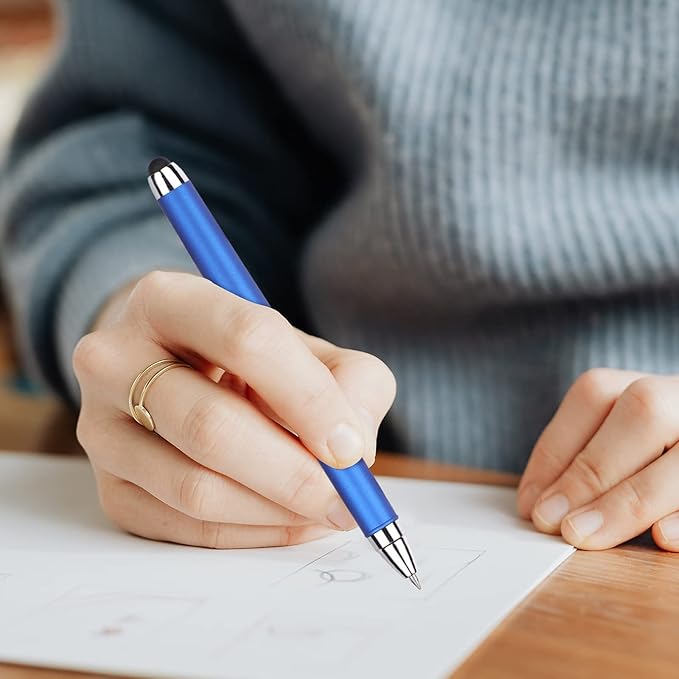 Gel Ink Rollerball Stylus Pen - 18 Pack,0.5mm Gel Pen Fine Point,2 in 1 Capacitive Stylus Pen,Large Capacity Blue Ink,Writing Smoothly for Office,Business,Gift,Metal Silver Clip,Kaka Rabbit