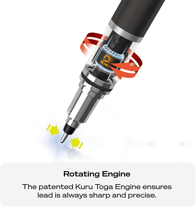 Uniball Kuru Toga Elite Mechanical Pencil Starter Kit with Gun Metal Barrel and 0.5mm Pencil Tip, 60 Lead Refills, and 5 Pencil Eraser Refills, HB #2, Office/School Supplies, Drafting