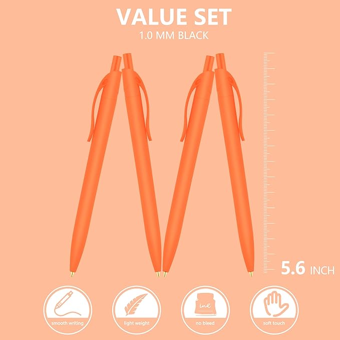 Deegtran 200 Pack No Bleed Orange Barrel Click Pens, Wholesale Retractable Ballpoint Pens, Medium Point, Smooth Ink, 1.0MM Black Ink
