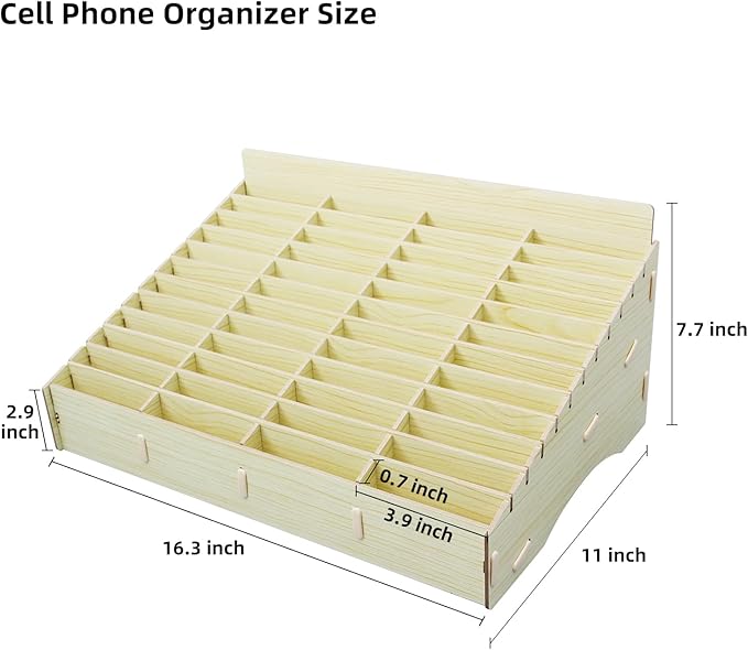 HengTianMei 48 Grid Wooden Desktop Storage Box Mobile Phone Management Storage Box Creative Desktop Office Meeting Finishing Grid Multi Cell Phone Rack Display