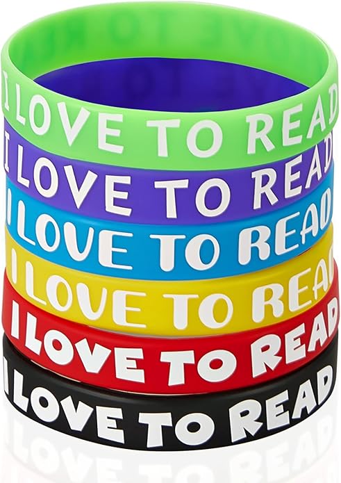 WILLBOND I Love to Read Rubber Bracelets Motivational Rubber Wristband Colorful Silicone Wristbands Bracelets for Classroom Rewards Teacher Award School Home Decoration Party Favors