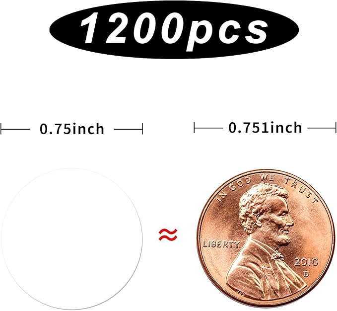 0.75 Inch Dots Stickers,Laser and Inkjet Printable,Easily Writable with Perforation Line (1200 PCS,White)