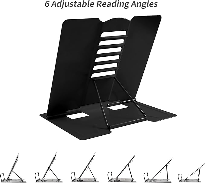 Metal Book Stand - Adjustable Book Holder for Reading (Full Black)