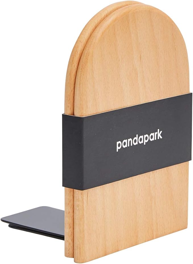 Pandapark Wood Bookends,Non-Skid Bookend for Shelves,Heavy Duty Bookends,Book Stand for Books/CDs,1 Pair