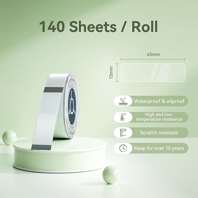 NIIMBOT Thermal Transfer Labels, Only for B18 Label Maker, Durable PET Material, Waterproof and High-Temperature Resistance, Long Storage Time (0.51''×1.77''-Clear Gardening)