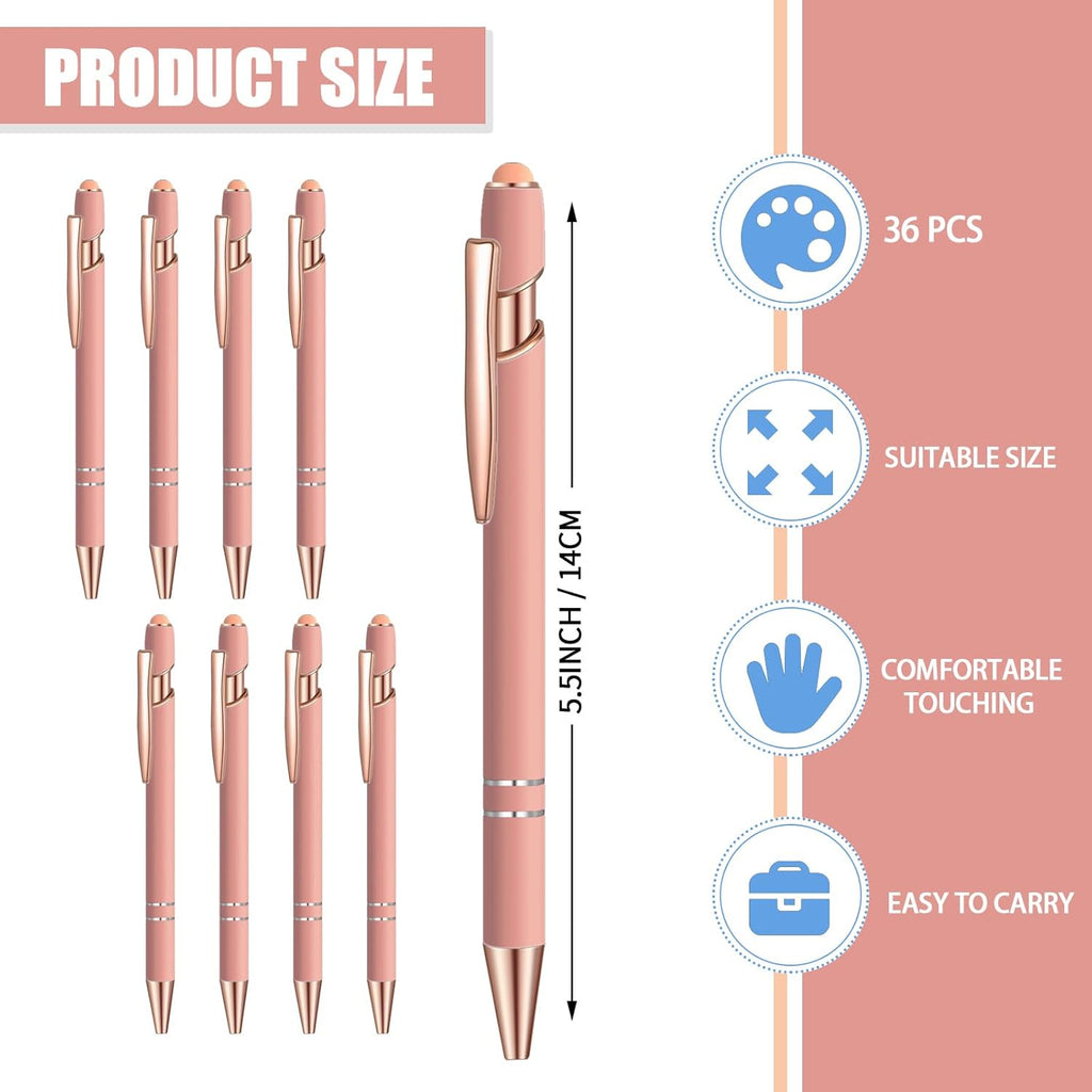 36 Pcs Blue Ink Ballpoint Pen with Stylus 2 in 1 Ballpoint Pen for Touch Screens School Office Coworkers (Rose Gold)