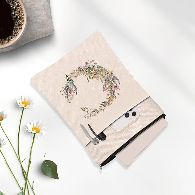 Monogrammed Book Sleeve Floral C Initial Book Pouch Book Accessories Book Lovers Gifts Waterproof Book Cover Book Protector Bookish Gifts Personalized Gifts for Women Girls Readers Bride Mom