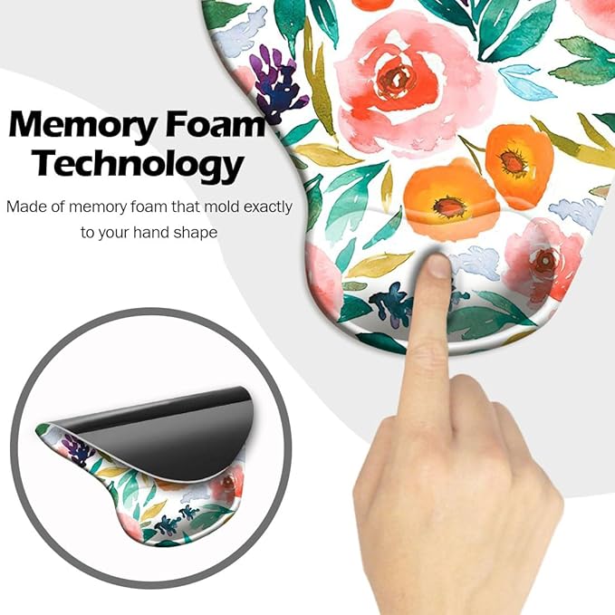 DOOKE Ergonomic Mouse Pad with Wrist Support and Coaster,Mouse Pads with Non-Slip PU Base for Home Office Working Studying Easy Typing & Pain Relief Pretty Floral