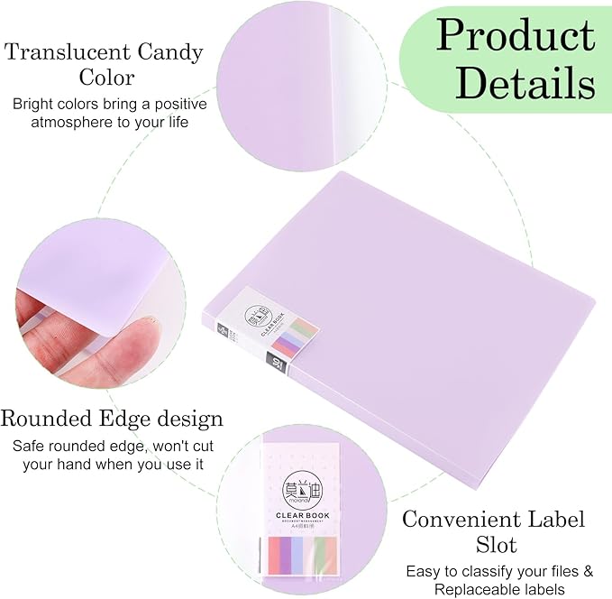 A4 Size Clear Sheet Protectors Displays Purple Art Portfolio Folder with 30 Pocket Binder with Plastic Sleeves 60 Pages Portfolio Presentation Folder for Artwork Document Certificate Letter