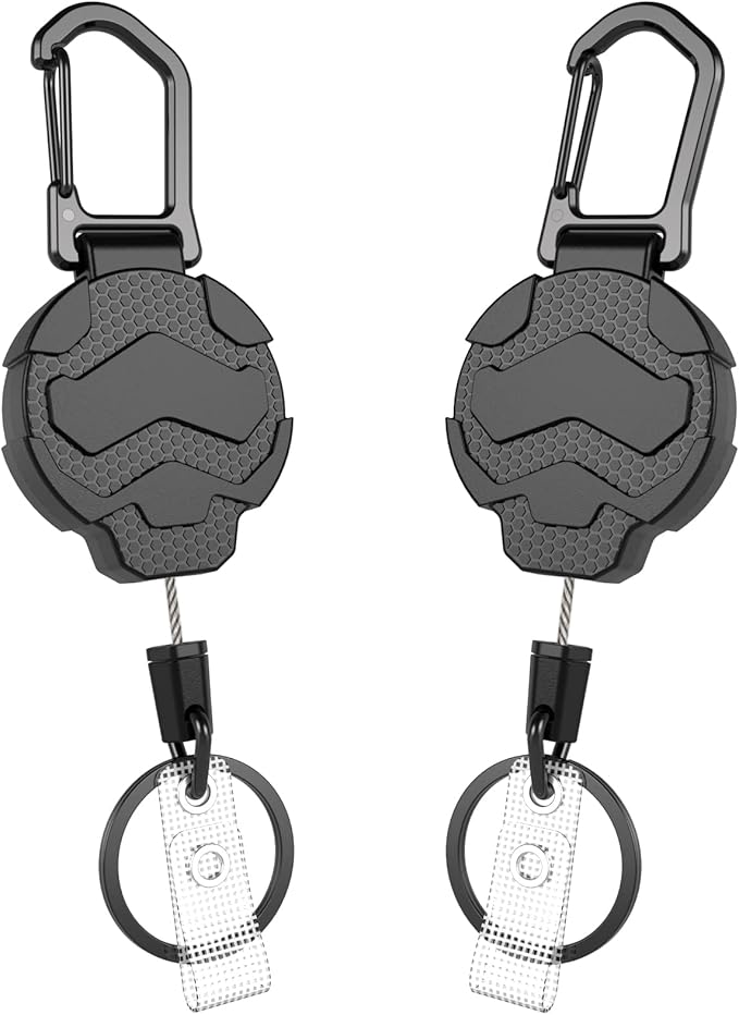 Retractable Keychain Badge Holder with Belt Clip, Heavy Duty Carabiner ID Badge Clip Reel, 32” Steel Retractable Cord, 10 oz Rebound，2pcs Black Keychain