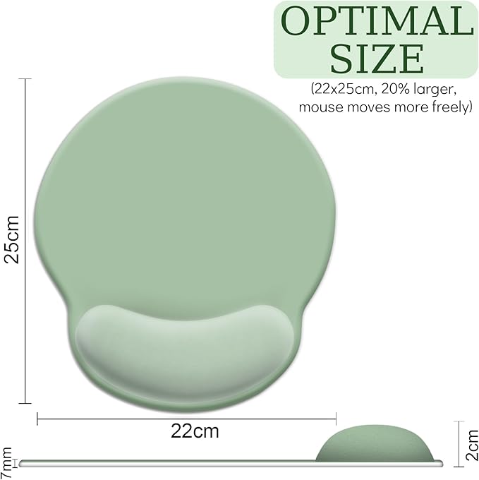 Ergonomic Mouse Pad with Wrist Rest, Gaming Mousepad Wrist Support with Non-Slip Pain Relief PU Base, Comfortable Computer Mouse Pads for Desk, Cute Office Desk Accessories Decor Matcha