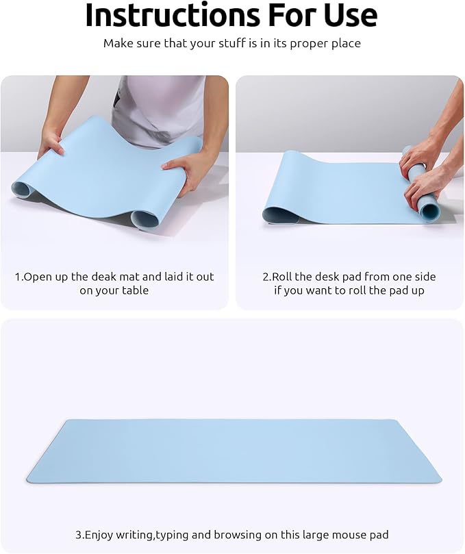 YSAGi Leather Desk Protector, Office Mat, Large Mouse Mat, Non-Slip PU Leather Blotter, Laptop Pad, Waterproof Writing Pad for Office and Home (Baby Blue, 35.4" x 17")
