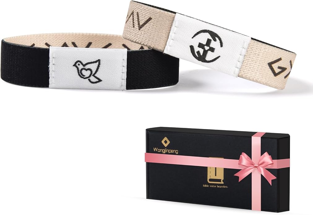 2 Pcs Bible Verse Bracelets，Daily Bible Verse Bracelet，Prayer Hope Bible Bracelets, Christian Gifts for Women , Graduation Gift，Inspirational Religious Gifts, Comes With A 35-inch Ribbon Bow