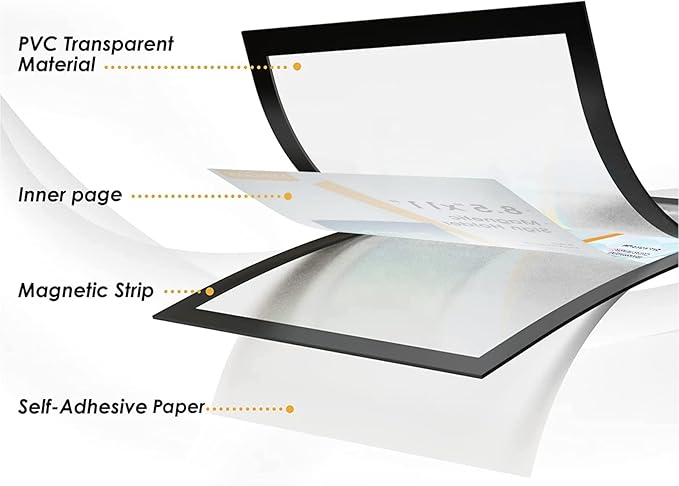 MaxGear Wall Mount Sign Holder 8.5 x 11, Self Adhesive Magnetic Display Picture Frames with Strong Magnetic Border and Clear PVC, Document Paper Wall Sign Holder for Home Office Store,12 Pack