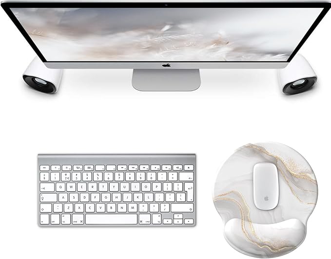 eulps Mouse Pad with Wrist Rest, Comfortable Computer Mousepad with Gel Wrist Support Smooth Surface and Non-Slip PU Base for Pain Relief, Laptop, Office & Home (White Marble)