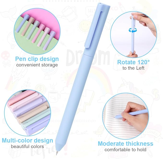 AUAUY 6PCS Gel Pens, Retractable Quick Dry Gel Ink Pen, Pens for Journaling with 6 Refill, Cute Pens, Smooth Writing Pens, 0.5mm Black Ink Pens, Office School Supplies Gifts for Women & Men (Morandi)