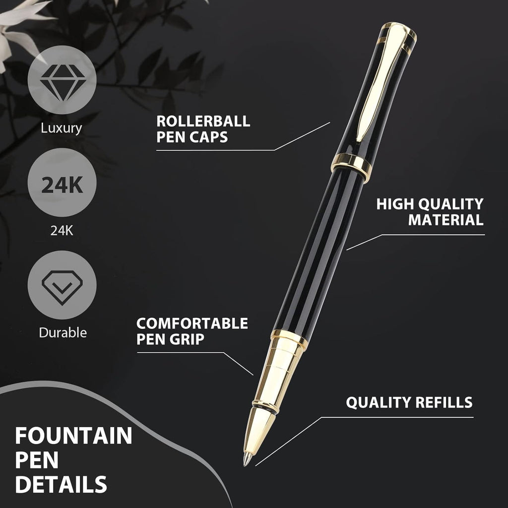 cheericome Luxury Ballpoint Pen - Professional & Executive, Perfect for Silky Smooth Writing, with Gift Box, Nice Pen for Men and Women, 2 Extra 0.5mm Black Refills - Black