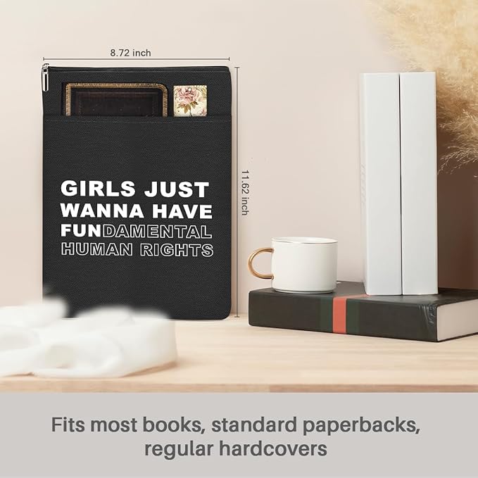 Book Themed Gifts Waterproof Book Sleeve Book Pouch Feminism Equality Rights Reading Gifts for Women Daughter Book Covers for Paperbacks Book Accessories Book Protector with Zipper and Front Pocket