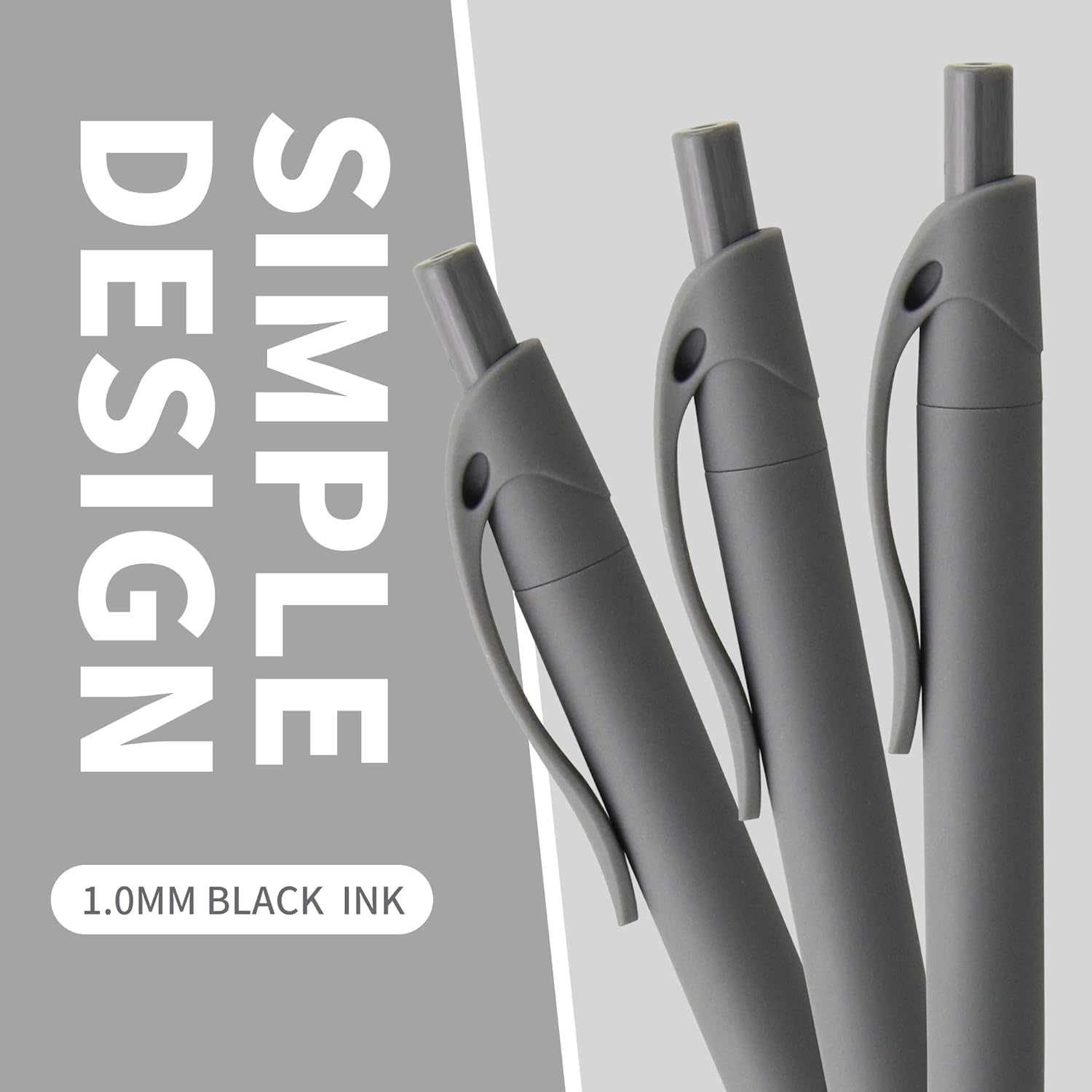 deegtran Pens Bulk, 50 Pack No Bleed Grey Barrel Click Pens, Wholesale Retractable Ballpoint Pens, Pen Medium Point, Smooth black Ink Pen, 1.0MM