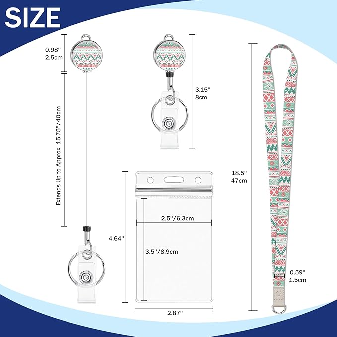 Giancomics Boho Lanyards for Id Badges, Cute ID Badge Holder with Retractable Reel, Waterproof Lanyards for Cruise Ships Cards Key Office Work Name Tag Zip Type Card Holder Protector 2 Pack
