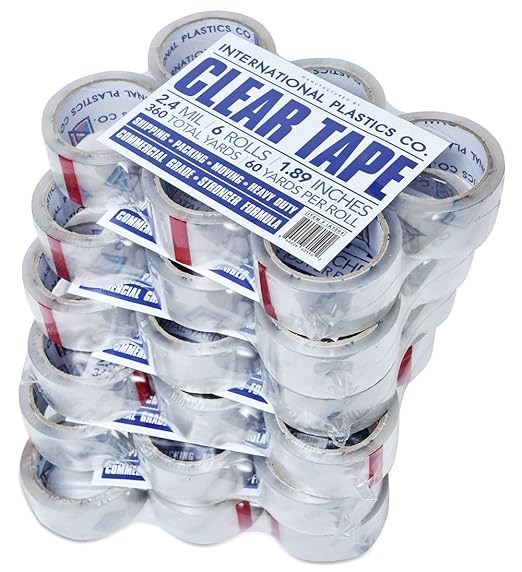 Heavy Duty Packing Tape Refill, 1.88 Inch x 60 Yards, 6 Rolls, 3" Core, Packing, Shipping and Mailing, Strong Seal on All Box Types (6 Pack, Clear)